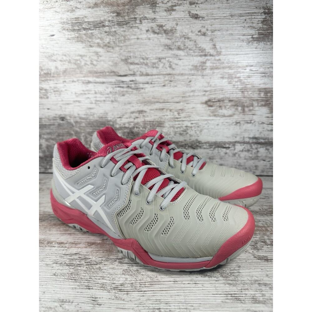 Womens Asics Gel-Resolution 7 Gray/Pink Tennis Pickleball Court Shoes Sz 9.5 EUC